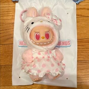 Hello Kitty Pink and White Polka Dot Bunny Plush Keychain